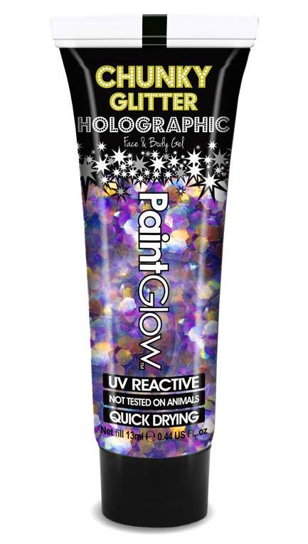 Dusk Til Dawn Purple Chunky UV Reactive Holographic Glitter Paint Glow Body and Face Gel Product Image