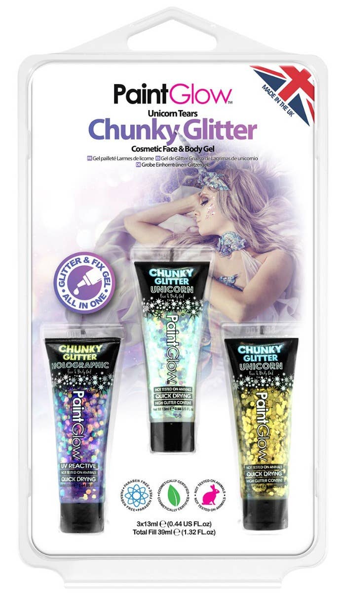 Unicorn Tears PaintGlow 3 Pack of Chunky Glitter Gel Makeup Product Image