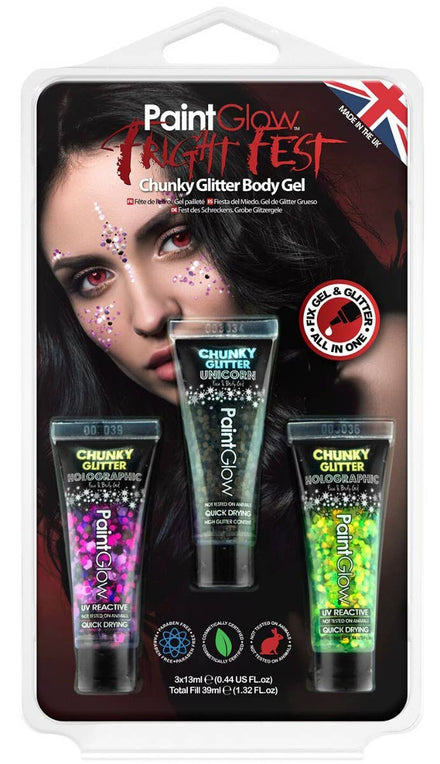 3 Pack of Chunky Glitter Gel Festival or Costume Makeup Product Image