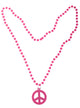 1970s Pink Peace Sign Hippie Necklace Costume Accessory