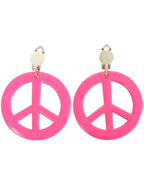 Image of Clip-on Pink 70s Peace Sign Hippie Costume Earrings