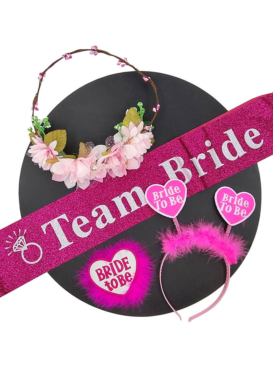 Hot Pink Glitter Team Bride Hen's Night Sash Alternate Image