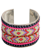 Image of Pretty Pink and Black 70's Boho Wrist Cuff Costume Bracelet