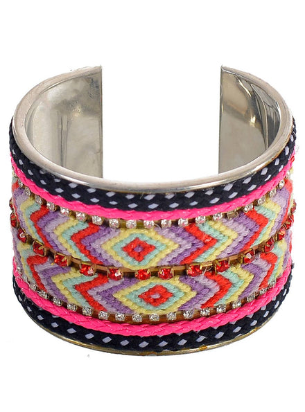 Image of Pretty Pink and Black 70's Boho Wrist Cuff Costume Bracelet