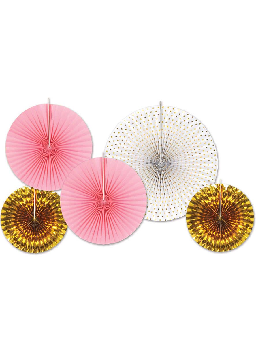 Image of Pink and Gold Paper Fans Party Decoration