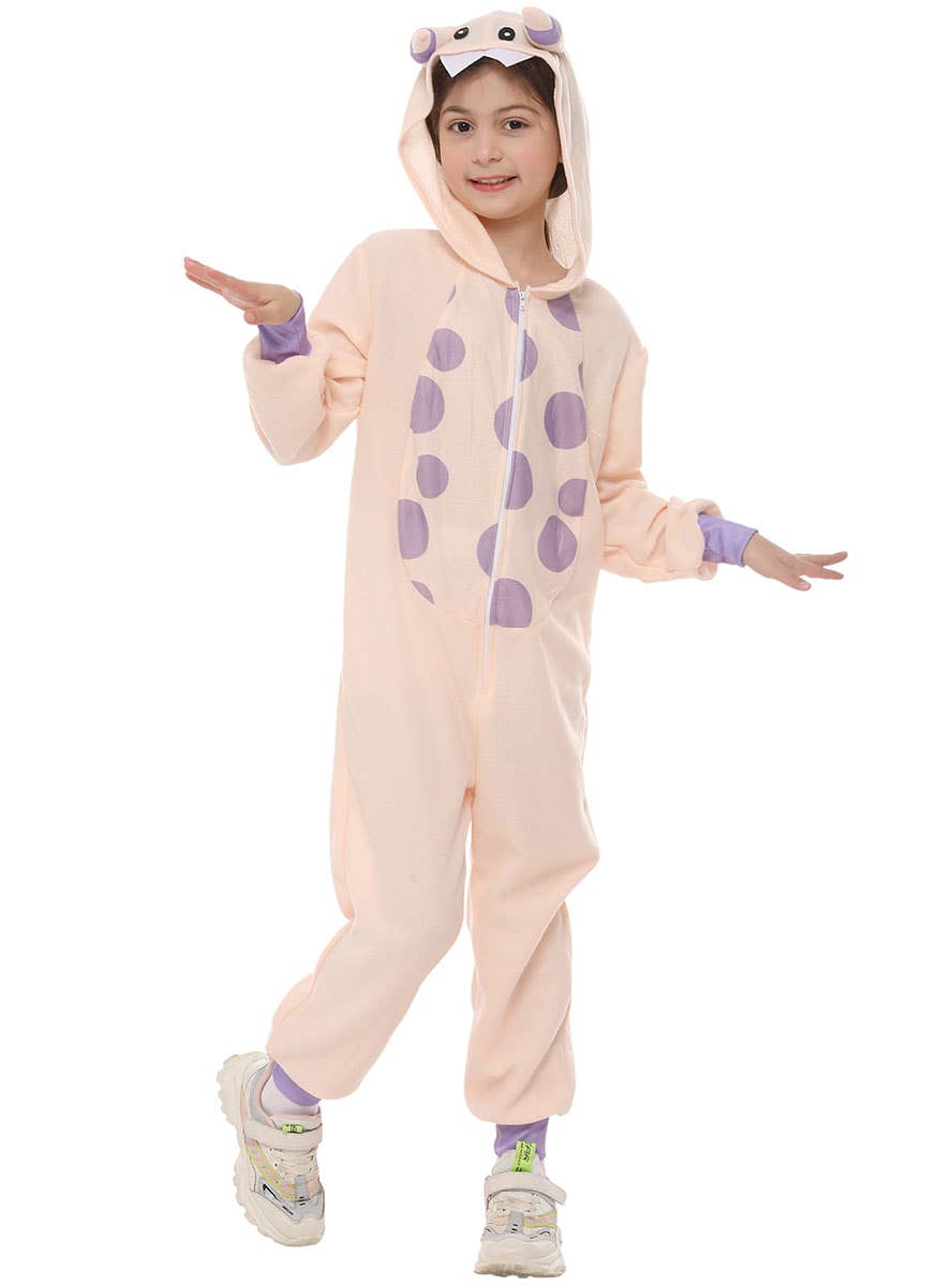 Image of Monster Girl's Pink and Purple Onesie Costume - Front View