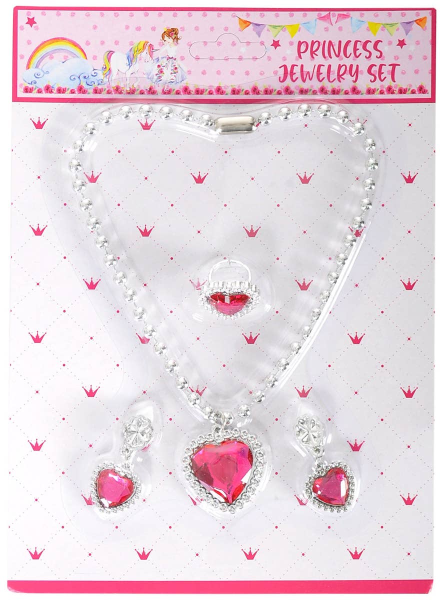 Image of Heart Shaped Pink and Silver Kids Costume Jewellery Set