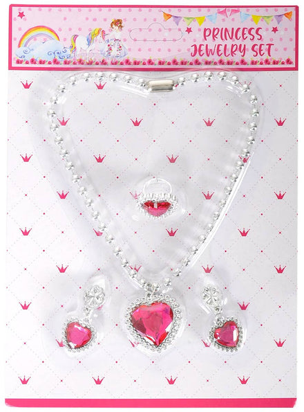 Image of Heart Shaped Pink and Silver Kids Costume Jewellery Set