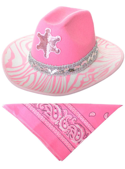 Image of Wild West Pink Cowgirl Hat and Bandanna Set
