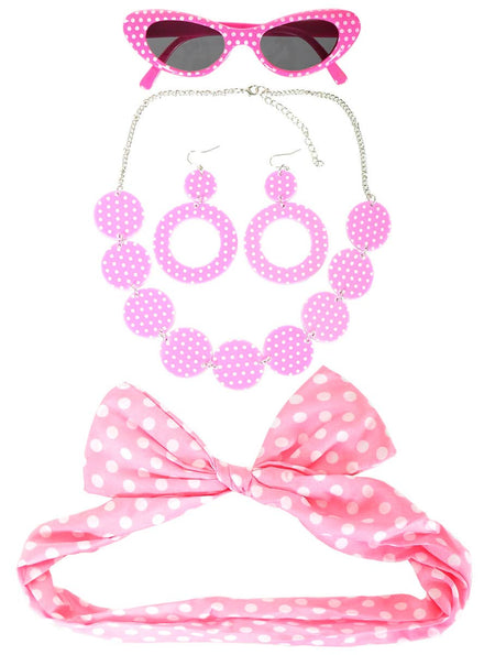 Image of 1950's Pink Polka Dot 5 Piece Accessory Set