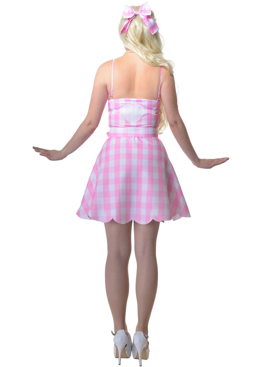 Image of Pastel Pink Womens Gingham Barbie Costume - Back Image