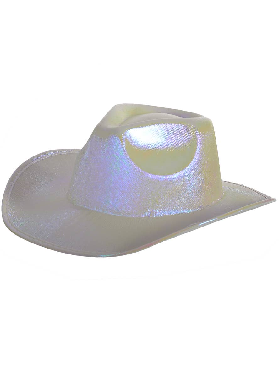 Image of Holographic Yellow and White Cowgirl Festival Hat - Main Image