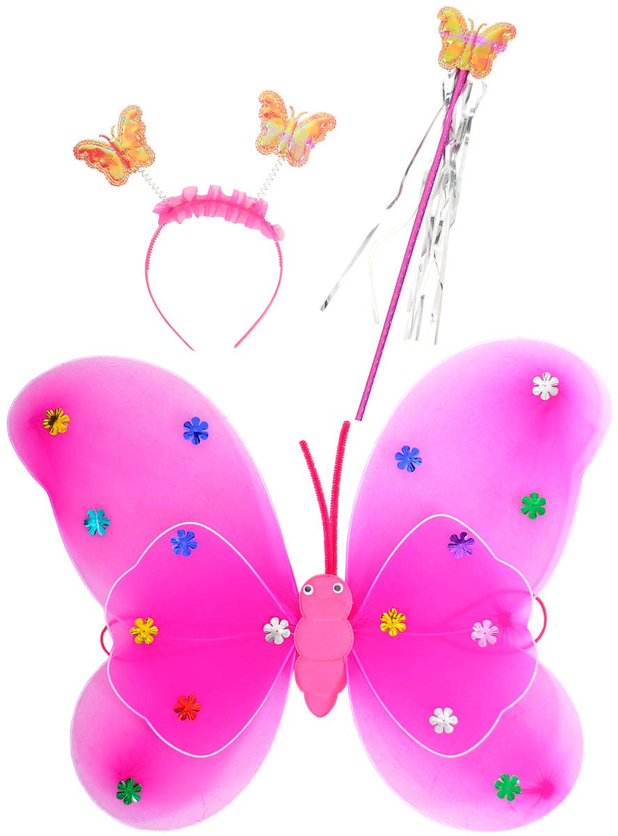 Image of Cute Pink Girls Butterfly Fairy Wings Accessory Kit
