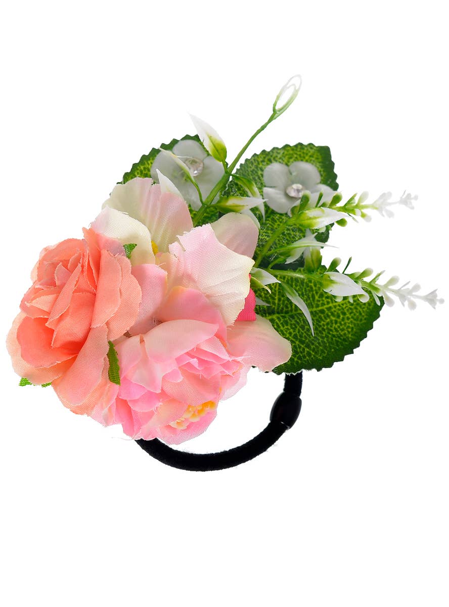 Image of Floral Pink Flowers Hair Tie Costume Accessory