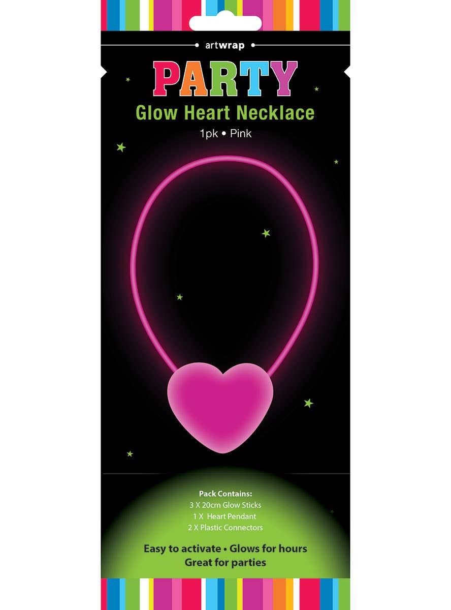Image of Neon Pink Glow In The Dark Heart Glow Stick Necklace