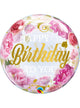 Image of Happy Birthday Pink Peonies 55cm Clear Bubble Balloon