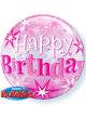 Image of Star Burst And Sparkle Pink Happy Birthday 55cm Clear Bubble Balloon