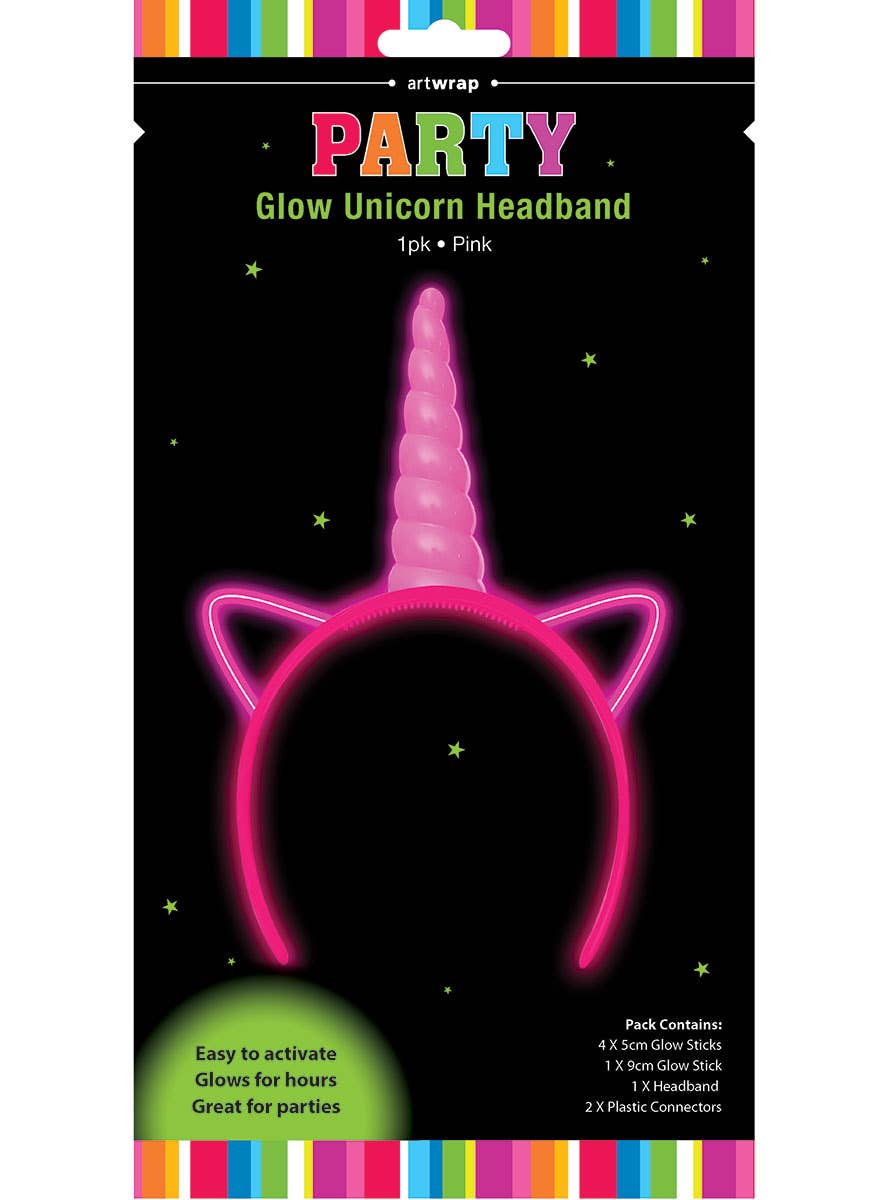 Image of Neon Pink Glow In The Dark Unicorn Horn Glow Stick Headband