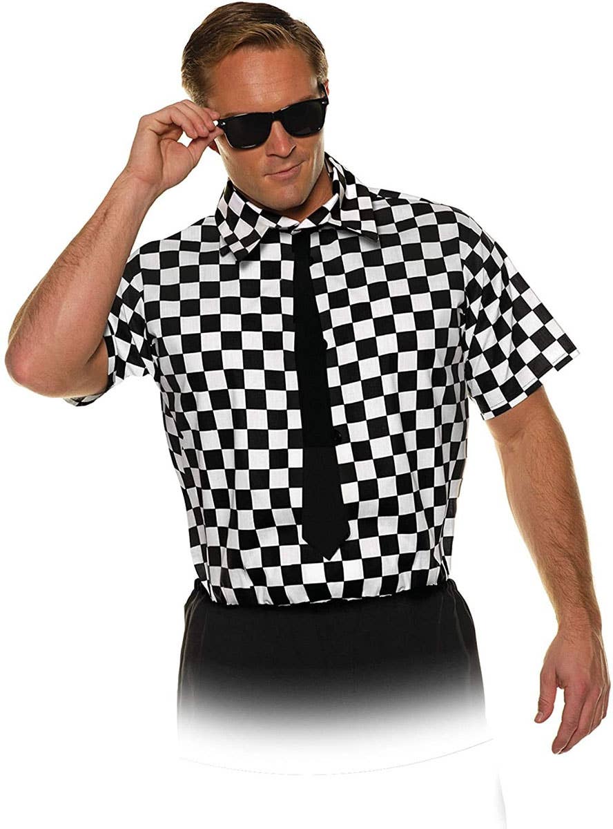 Image of Chequered Black and White 80s Plus Size Mens Costume Shirt