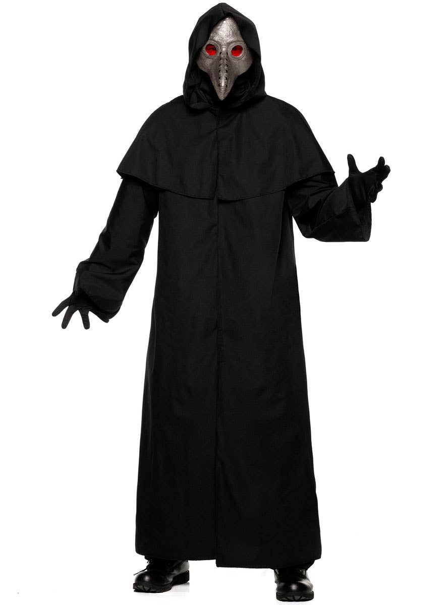 Image of Hooded Plus Size Black Robe Men's Halloween Costume