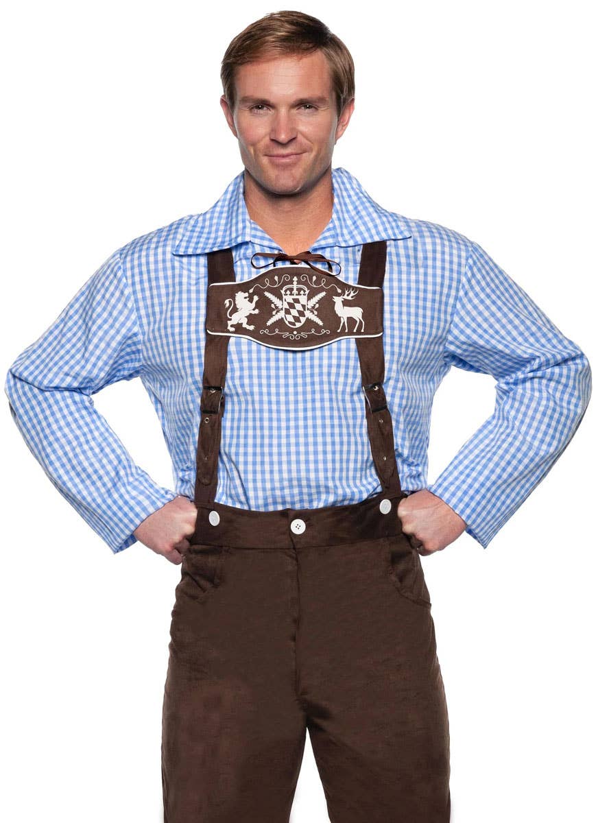 Image of Oktoberfest Men's Deluxe Blue Plus Size Lederhosen Costume - Close Image