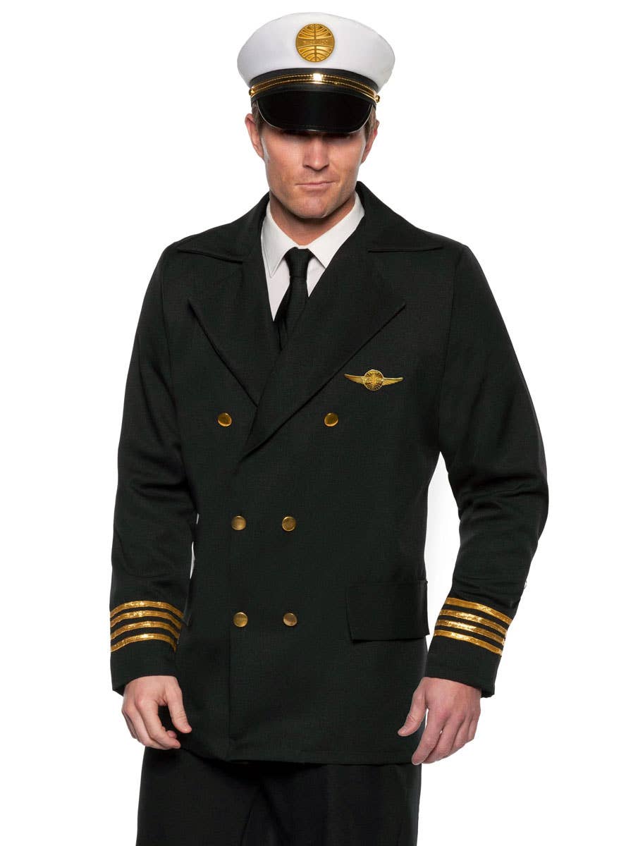 Image of Pan Am Airways Plus Size Men's Black Pilot Costume - Alternate Image