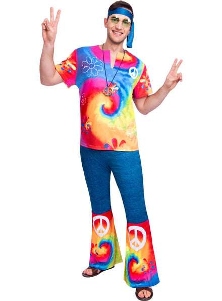 Mens Plus Size Rainbow Free Spirit Hippie Costume