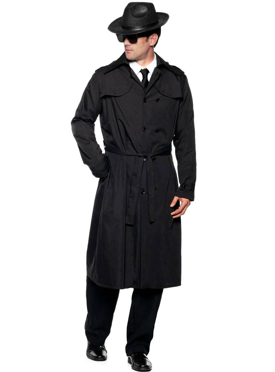 Image of Secret Agent Spy Plus Size Mens Black Coat Costume