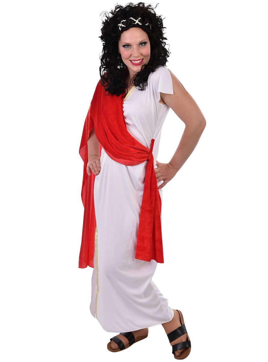 Image of Roman Empress Women's Red and White Toga Plus Size Costume