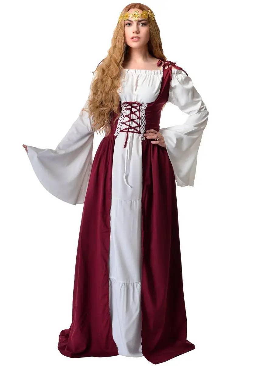 Image of Medieval Crimson Red Women's Plus Size Costume Dress - Front View