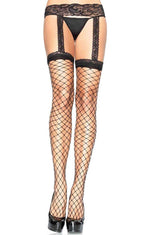 Plus Size Black Fencenet Garter Belt Thigh High stockings