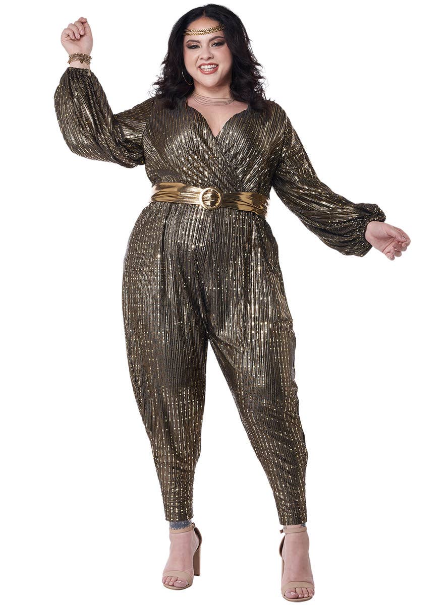 Women's Plus Size 1970s Gold Disco Queen Costume