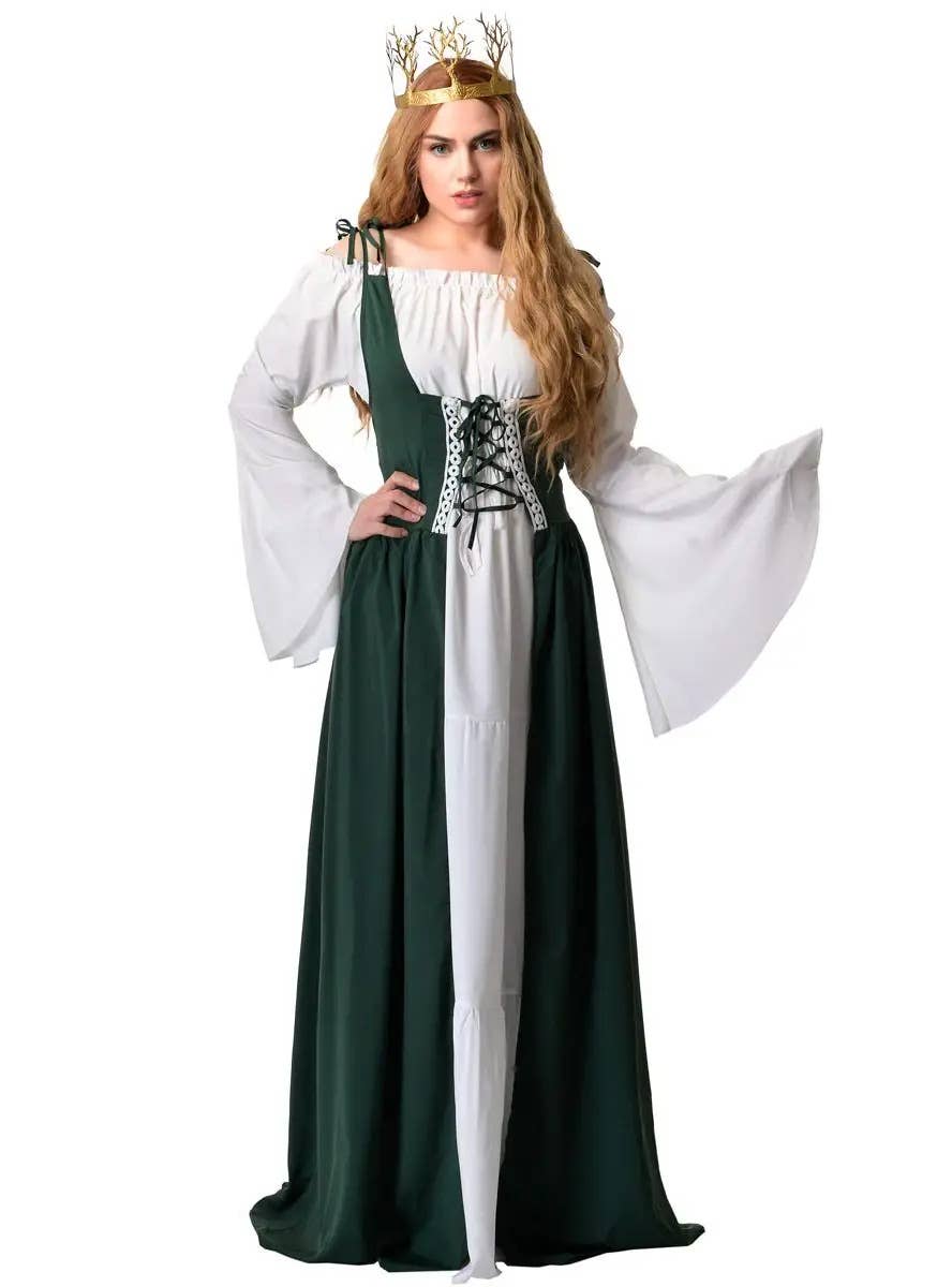 Image of Medieval Deep Green Women's Plus Size Costume Dress - Front View