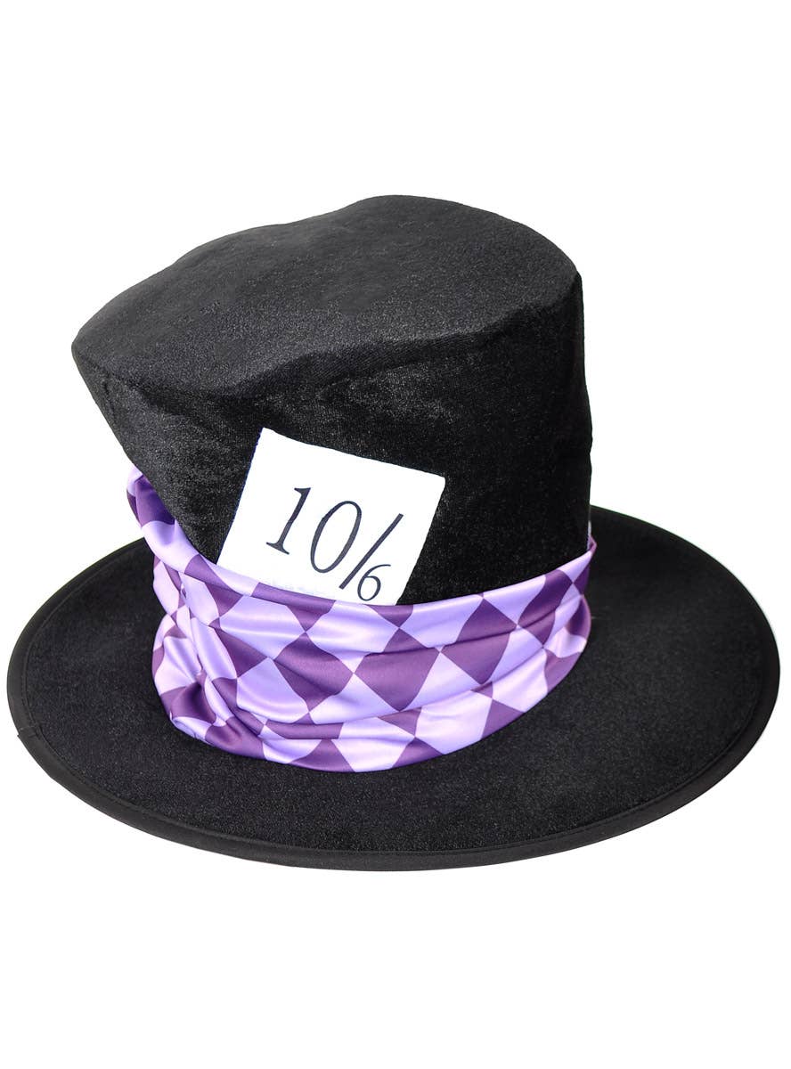 Image of Plush Black Mad Hatter Costume Hat with Purple Band