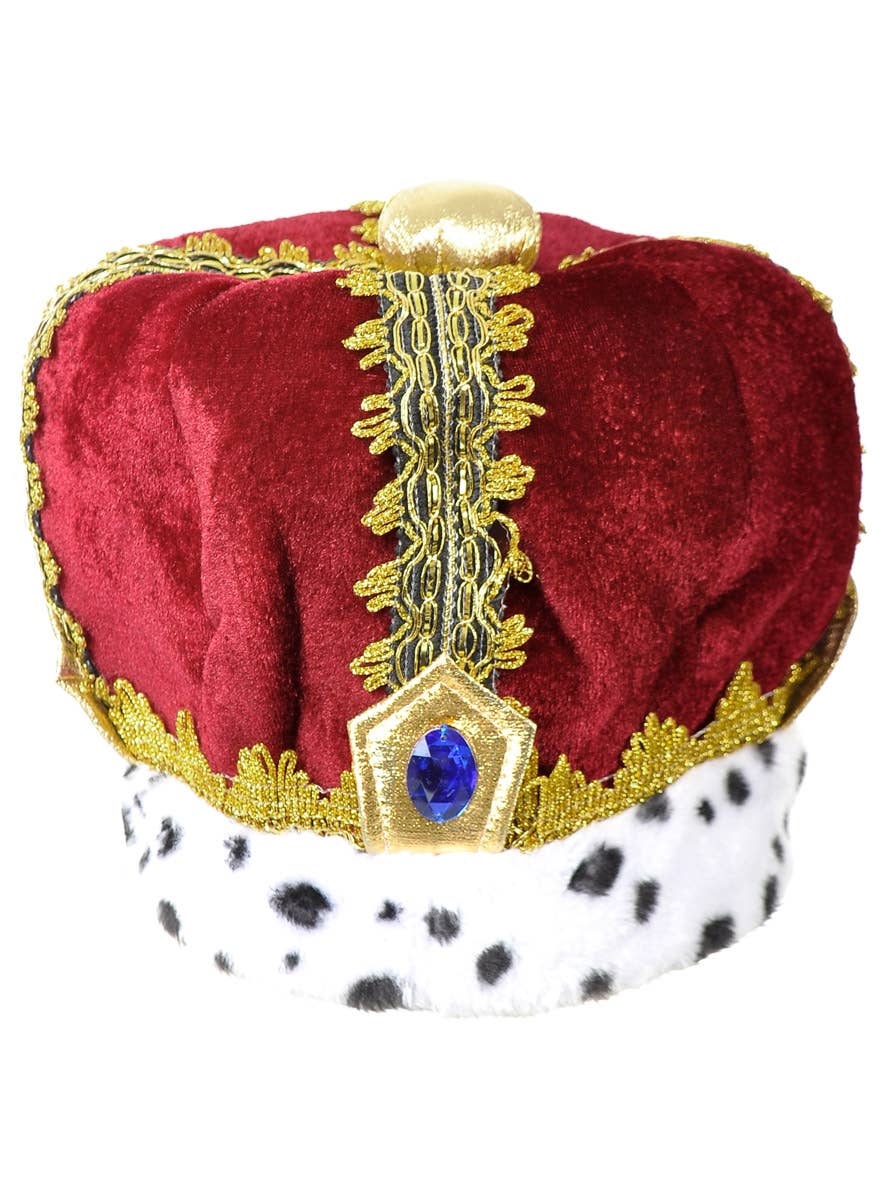 Image of Deep Red Plush Velvet Royal King Crown Costume Hat