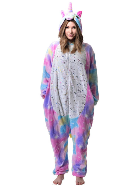 Image of Metallic Star Print Unicorn Onesie Adults Costume - Front Image