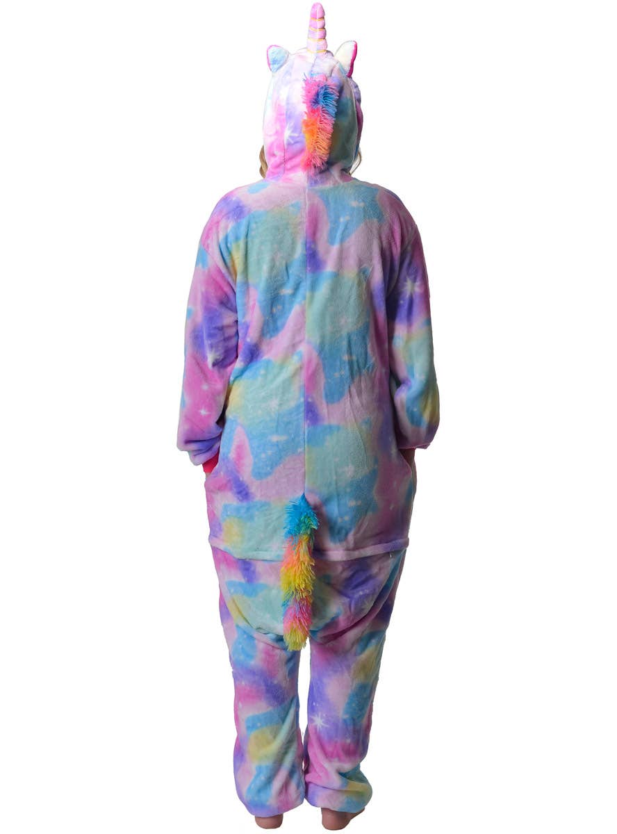 Image of Metallic Star Print Unicorn Onesie Adults Costume - Back Image