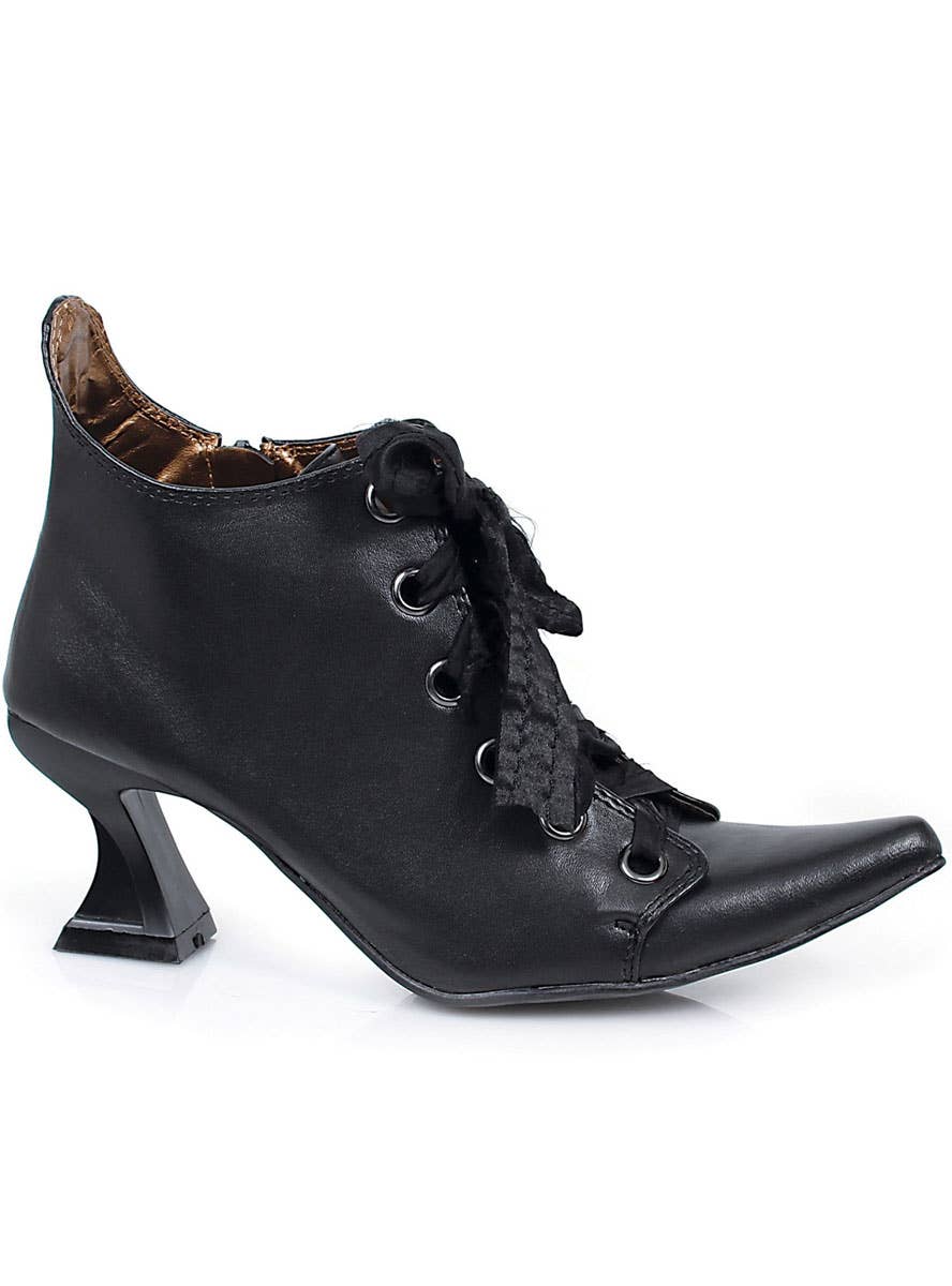 Image of Pointed Black Lace Up Witch Halloween Costume Shoes - Main Image