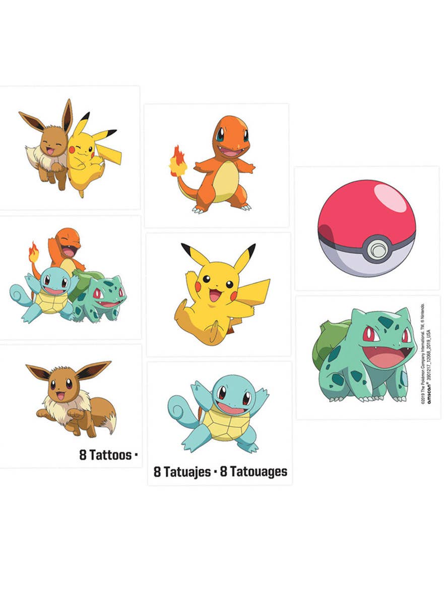 Image of Pokemon 8 Pack Tattoos Party Favour