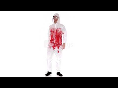 Men's White Bloody Forensic Crime Scene With Blood Splatter Halloween Fancy Dress Costume Product Video