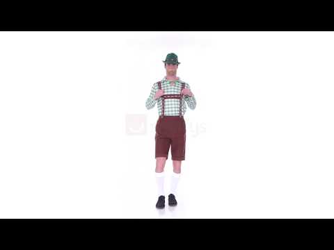 Men's Alpine Bavarian Green and Brown Lederhosen Oktoberfest Costume Product Video