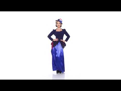 Women's Blue Victorian Vixen Mary Poppins Fancy Dress Costume Video