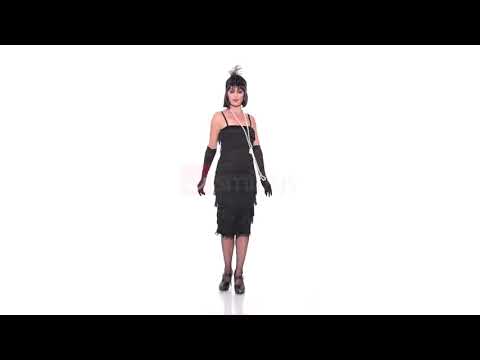 Women's Long Black Fully Fringed Flapper Dress Costume - Product Video