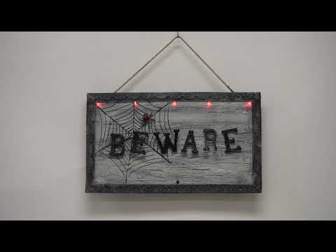 A video showing this animated Beware sign Halloween decoration in action.
