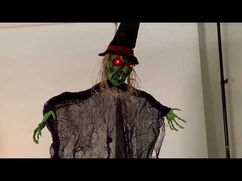 Scary Witch Hanging Halloween Prop with Lights and Sound  Product Video