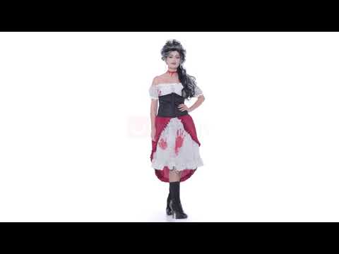 Women's Victorian Slasher Victim White, Maroon and Black Halloween Costume Product Video