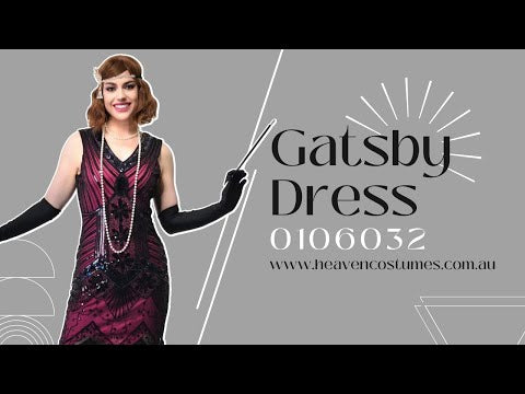 A person dancing and modelling this women's pink and black sequin 1920s Gatsby costume dress.