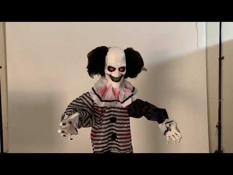 Tall Scary Black and White Clown Animated Decoration Product Video