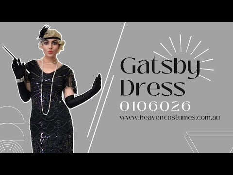 A person dancing and modelling this women's iridescent black sequin 1920s Gatsby costume dress.