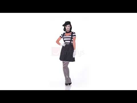 Women's Black And White French Mime Clown Halloween Fancy Dress Costume Product Video